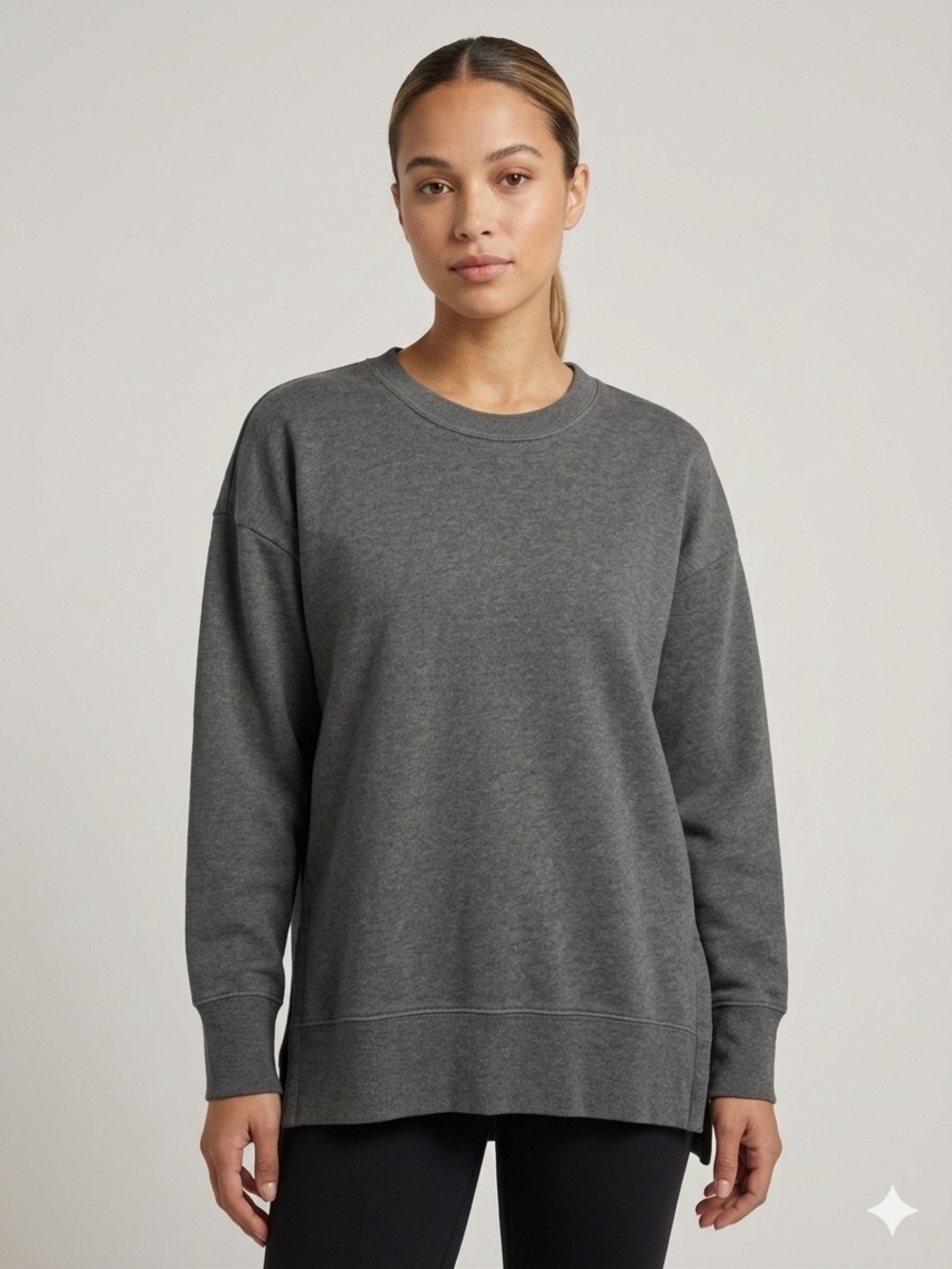 Kersh Oversized Split Hem Crewneck Sweatshirt - Charcoal Size Medium